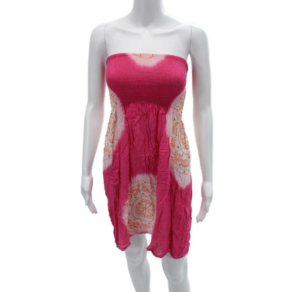 Coolchange Women Pink Geometric Rayon Sundress Sleeveless Mini Beach Size M